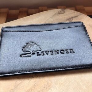 Levenger Black Leather Card Holder Slim Wallet 3 Pocket Business Card Case